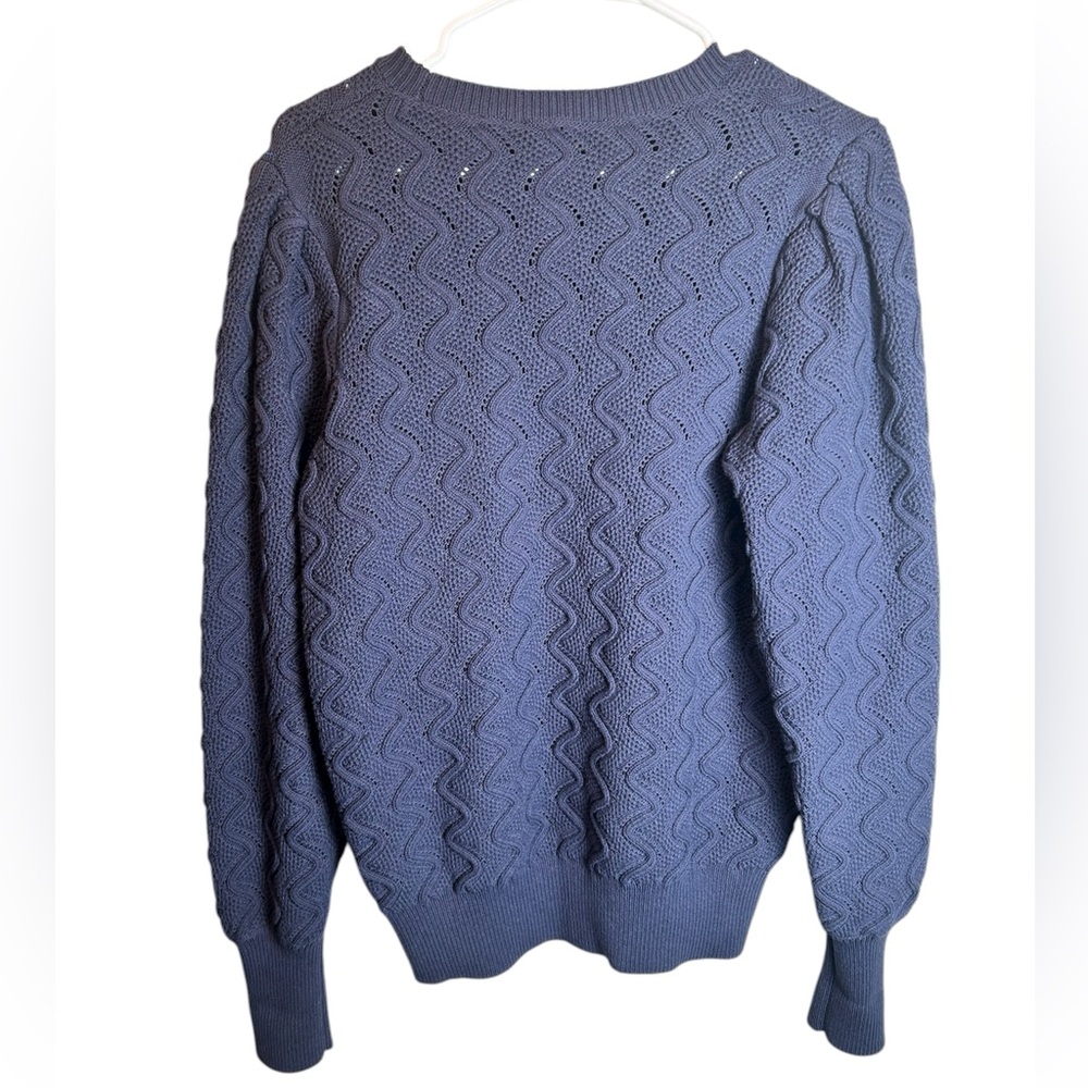 Ted Baker Navy Romanu Pointelle Sweater With Puff Sleeve Detail Size 4 (M 8-10) - Picture 5 of 6